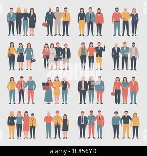 Une collection d'illustrations vectorielles représentant divers groupes de personnes, présentant diverses ethnies et styles, sur un fond isolé. Illustration de Vecteur