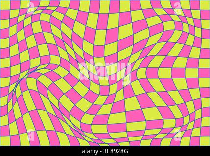 Fond abstrait à damier avec des carrés déformés. Trippy coloré des années 1970 Illustration de Vecteur