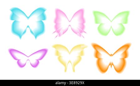 Collection effet aura dégradé papillon. Autocollants y2k flous Illustration de Vecteur
