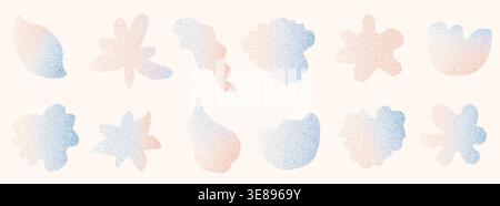 Fleur texturée grain et feuilles formes dégradé. Ensemble de motifs floraux doux avec dégradé pastel flou doux. Icônes tendance de bruit organique pour le design de l'an 2000. Vecto Illustration de Vecteur