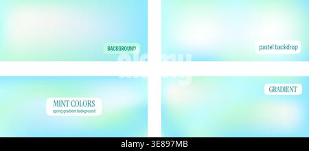 Bleu menthe dégradé ensemble en vert pastel avec un flou doux et des tons printemps nature. Fonds de gradation frais avec lueur estivale pour bannière web. Version fluide Illustration de Vecteur