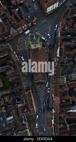 Vue aérienne de haut en bas de l'église St Anne et carrefour routier dans le Bewdley Worcestershire Angleterre Banque D'Images