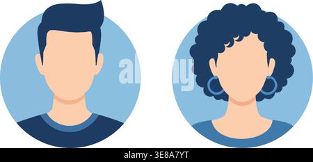 Icônes d'avatar masculin et féminin avec illustrations de profil sans visage représentant l'identité de l'utilisateur et le concept de médias sociaux Illustration de Vecteur