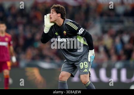 Artem Dovbyk de L'AS Roma crie lors de la série Serie A Enilive match entre L'AS Roma et Pisa SC au Stadio Olimpico le 10 avril 2026 à Rome, Italie Banque D'Images