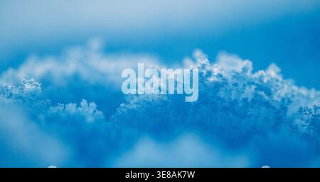 Fond bleu de cristaux de neige avec flocons de neige, texture abstraite froide d'hiver Banque D'Images