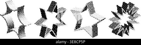 Étoiles tramées bitmap définies. Pack d'éléments de conception pixellisés en forme d'étoile pour bannière, affiche, dépliant, autocollant, collage. Collection de formes tramées 3D. Pack d'effets Retro Y2K 8 bits. Vecteur Illustration de Vecteur