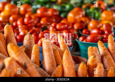Produits frais exposés au marché agricole du comté de Sumter à Webster, en Floride. (ÉTATS-UNIS) Banque D'Images