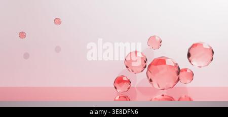 Sphères de verre transparentes roses sur podium avec fond rose Banque D'Images