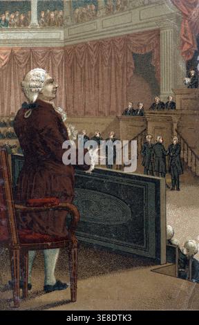 Procès du roi Louis XVI de France, jugé et reconnu coupable de haute trahison, janvier 1793. Bon point, vers 1890. Chromolithographe. Banque D'Images