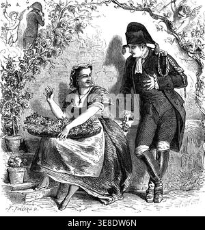 La Flower Girl et l'Undertaker. Chanson de Pierre Jean de Beranger (1780-1857). Gravure, 1866 Banque D'Images
