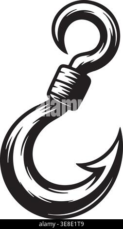 Illustration détaillée de style vintage d'un hameçon de pêche en métal incurvé unique avec tige enveloppée et pointe pointue. Illustration de Vecteur