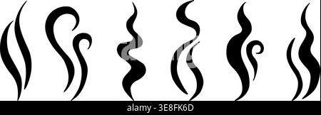 Doodle Steam et Smoke Icon Set avec Aroma Waves Vector illustration Set. Illustration de Vecteur