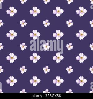 Motif botanique sans couture avec de nombreuses petites fleurs d'aquarelle blanche. Peintes à la main en violet pâle doux et blanc, les fleurs sont disposées en A. Banque D'Images