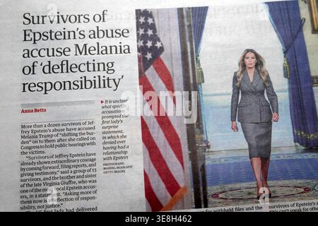 Scandale Epstein les survivants de l'abus d'Epstein accusent Melania (Trump) de "détourner la responsabilité" titre du journal Guardian 11 avril 2026 Royaume-Uni Banque D'Images