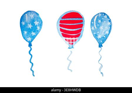 collection de ballon aquarelle dans les tons bleus et rouges. Parfait pour les invitations modernes, douches de bébé, dessins d'anniversaire, cartes de voeux, affiches, et Banque D'Images