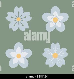 Magnifique collection de fleurs bleues pour bébé Illustration de Vecteur