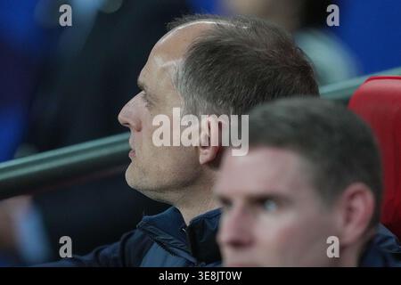 31 mars 2026 ; Wembley Stadium, Londres, Angleterre ; Friendly International Football, Angleterre contre Japon ; le manager de l'Angleterre Thomas Tuchel assis dans la dugout Banque D'Images