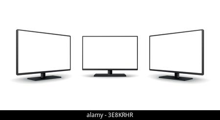 Ensemble de moniteur d'ordinateur Vector 3d avec vues avant et perspective. Maquettes d'affichage d'écran vierge. Illustration réaliste du moniteur LCD de bureau Illustration de Vecteur