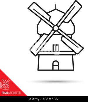 Vecteur d'icône de ligne de moulin à vent hollandais traditionnel Illustration de Vecteur