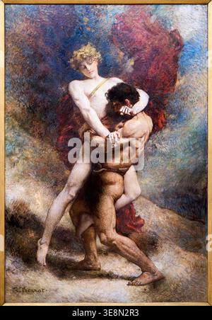 Jacob lutte avec l'Ange, 1876, Léon Bonnat (Bayonne 1833 - 1922 Monchy-Saint-Éloi), Musée Bonnat-Helleu, Musée des beaux-arts, Bayonne, France Banque D'Images