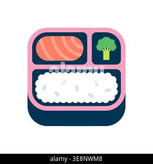 Boîte à bento rose avec saumon et brocoli sur fond blanc vecteur Illustration de Vecteur