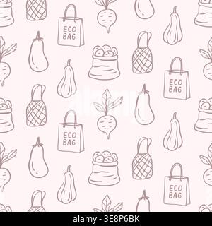 Modèle d'épicerie sans couture avec des articles alimentaires, sacs écologiques Illustration de Vecteur