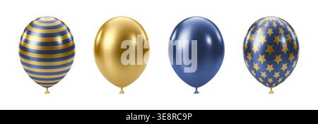 Ballon Blue Gold. Ensemble de ballons réalistes de luxe. Illustration de Vecteur