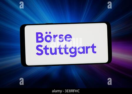Stuttgart, Allemagne - 04-09-2026 : dans cette illustration photo, le logo de la bourse allemande Boerse Stuttgart est affiché sur un smartphone Banque D'Images