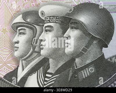 Soldat, marin et pilote, un portrait de l'argent de la Corée du Nord Banque D'Images