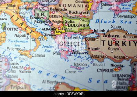 Grèce Fermer Bokeh World Map Macro flou images géographiques Banque D'Images