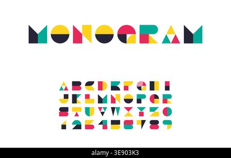 Fond blanc Bauhaus typographie Alphabet avec contraste élevé et illustration vectorielle de conception de lettre multicolore Illustration de Vecteur
