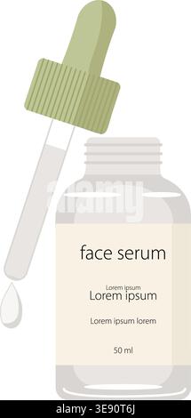 Flacon de sérum visage simple avec compte-gouttes Illustration de Vecteur