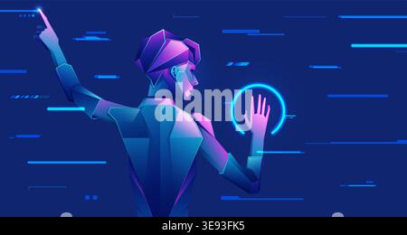 concept de transformation numérique ou deep learning, graphique de l'homme futuriste avec élément technologique présenté dans le style de personnage cyberpunk Illustration de Vecteur