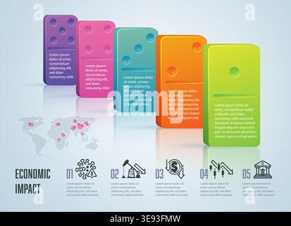 concept de crise financière ou d'impact économique, graphique de dominos colorés comme infographie d'entreprise Illustration de Vecteur