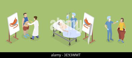 Vecteur plat isométrique 3D illustration conceptuelle de la chirurgie bariatrique, gastrectomie à manchon vertical Banque D'Images