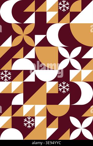 Affiche abstraite élégante avec des tons or géométrique et marron, des flocons de neige et un design festif moderne Illustration de Vecteur