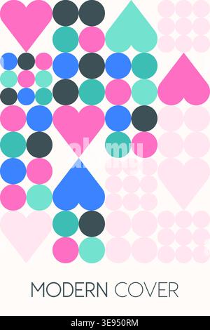 Un design abstrait alliant coeurs et pois dans une symétrie ludique. Des couleurs vives et un fond doux le rendent idéal pour les espaces créatifs ou la déco moderne Illustration de Vecteur