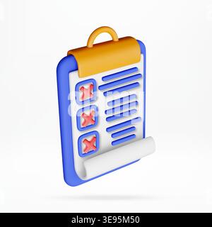 Presse-papiers 3D avec une liste de contrôle et des croix rouges Illustration de Vecteur