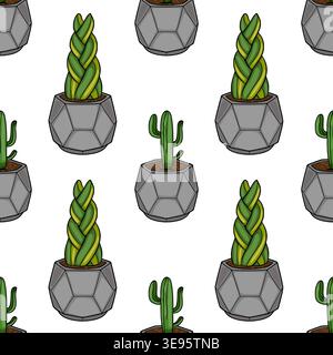 Modèle vectoriel sans couture de plantes succulentes en pot et une illustration simple de cactus Illustration de Vecteur