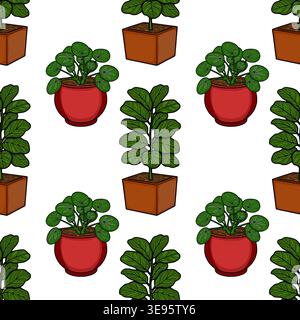 Modèle vectoriel sans couture de plantes en pot vertes vibrantes dans des jardinières rouges et brunes, illustration de plantes d'intérieur fraîches Illustration de Vecteur