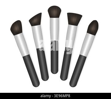 Ensemble de pinceaux de maquillage, illustration vectorielle. Pinceaux de maquillage isolés sur fond blanc, vue de dessus Illustration de Vecteur