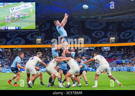 Sydney, Australie. 17 avril 2026. Matt Philip des Waratahs remporte le ballon de ligne lors du match de Super Rugby Pacific Rd 10 2026 opposant les Waratahs et Moana Pasifika à l'Allianz Stadium le 17 avril 2023 à Sydney, Australie crédit : IOIO IMAGES/Alamy Live News Banque D'Images
