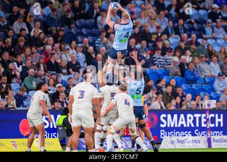 Sydney, Australie. 17 avril 2026. Matt Philip des Waratahs remporte le ballon de ligne lors du match de Super Rugby Pacific Rd 10 2026 opposant les Waratahs et Moana Pasifika à l'Allianz Stadium le 17 avril 2023 à Sydney, Australie crédit : IOIO IMAGES/Alamy Live News Banque D'Images