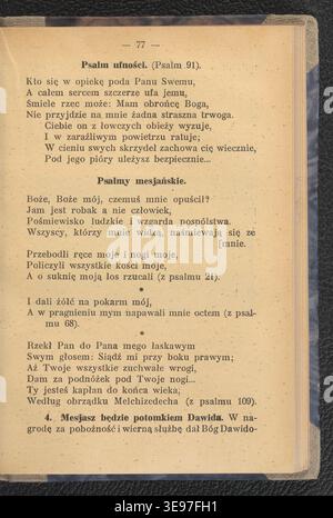 La publication de 1939 de 'Nowa historia biblijna diecezjalna' était destinée aux écoles diocésaines polonaises. Cet ouvrage donne un aperçu de l'histoire biblique et a été imprimé par la presse de J. Kawaler à Szamotuły. Banque D'Images