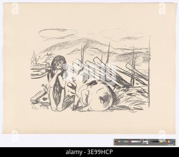 Edvard Munch (1863-1944) est un peintre norvégien dont les œuvres ont profondément influencé le développement de l'expressionnisme moderne. Cette reproduction photographique d’archives d’une de ses tirages graphiques, conservée à Munchmuseet, capture l’atmosphère envoûtante typique de ses œuvres émotionnelles et symboliques, qui se concentrent sur les thèmes de l’anxiété existentielle et de l’isolement humain. Banque D'Images