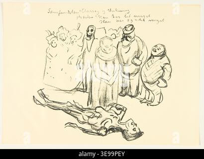 Edvard Munch (1863-1944), peintre et graveur norvégien, est réputé pour ses œuvres chargées d'émotions comme « The Scream ». Le document photographique d’archives documente une autre lithographie de la collection de Munch, capturée en 2013. Cette estampe fait partie de l’exploration de Munch de l’anxiété et de l’isolement humains. Banque D'Images