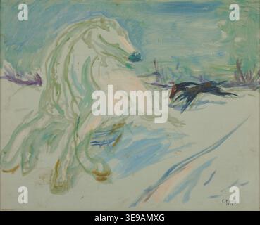 Edvard Munch (1863-1944) est un peintre norvégien. Le dossier photographique d'archives documente sa peinture de 1928 Galloping White Horse, classée sous animal compris Banque D'Images