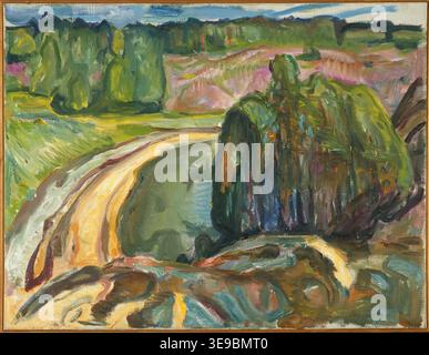 Edvard Munch (1863-1944) est un peintre et graveur norvégien. Les archives photographiques documentent sa peinture paysagère Junipers by the Coast, créée entre 1913 et 1915. Banque D'Images