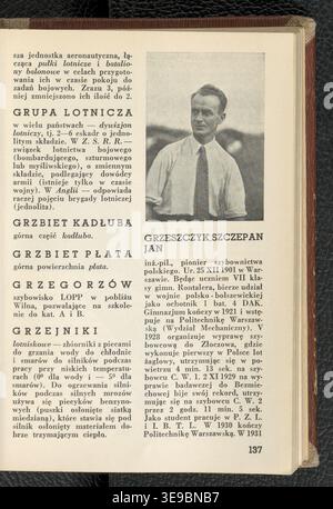 Sergiusz Abotowski (1905-1989), historien polonais de premier plan, est l'auteur du Mala encyklopedia lotnicza de 1938, un dictionnaire d'aviation illustré. Publié par Zak. Graf. B. Wierzbicki à Varsovie, le travail se concentre sur l'histoire, la technologie et la terminologie de l'aviation, fournissant des informations essentielles sur le développement du transport aérien. Banque D'Images