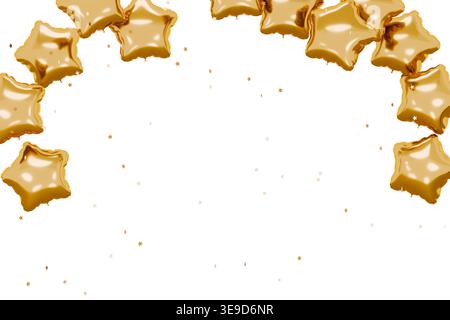 Bannière avec ballons d'or en forme d'étoile. Bannière avec espace de copie. Applicable pour les vacances, conception de célébration. rendu 3d. Banque D'Images